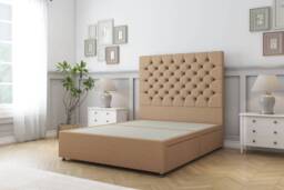 Sloomy Mayfair Latte Dumfries Divan Bed Base 2 Drawers Same Side With 26 Inch Strutted Headboard Brown Latte Small Single 1