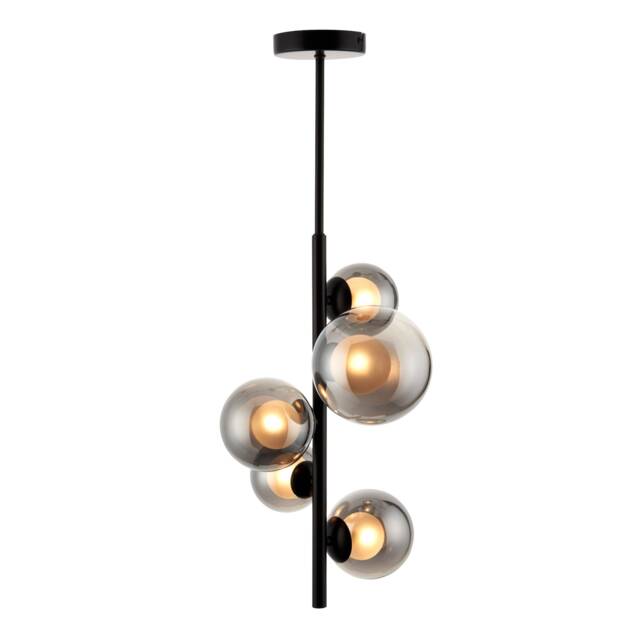 Cole - Black with Smoke Glass 5 Light Ceiling Pendant