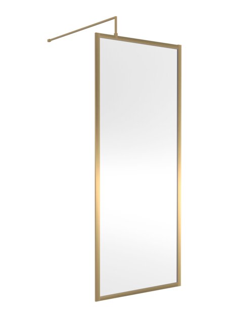 Balterley Toughened Safety Glass Wetroom Screen with Support Bar Copper Brushed Brass