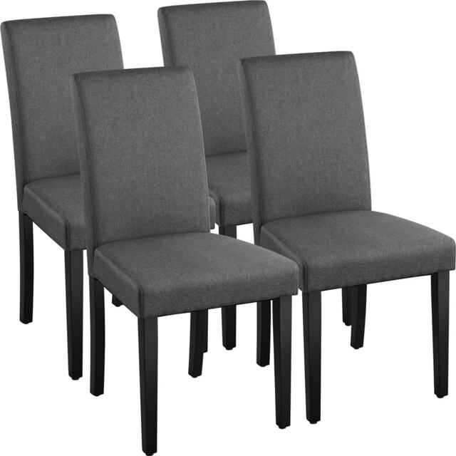 Yaheetech Set of 4 Fabric Upholstered Dining Chairs with Solid Wood Legs Grey Dark Grey