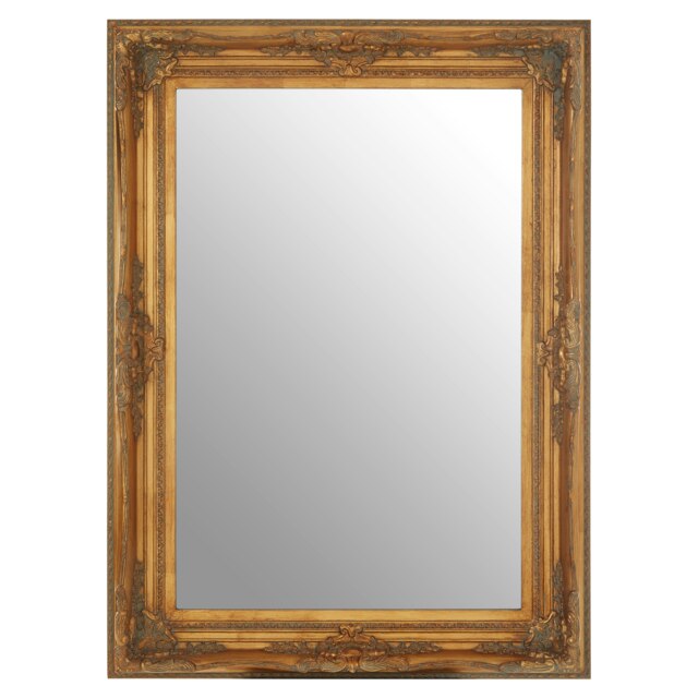 Baroque Rectangular Antique Gold Wall Mirror,Bevelled Edge Mirror With Floral Motif,Hanging Mirror For Décor Gold