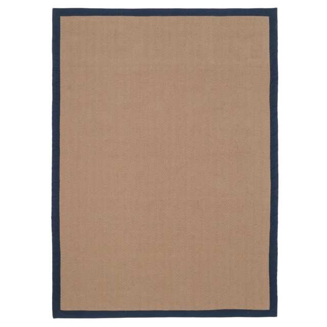 KUKOON Beige Natural Jute Herringbone Pattern Non Slip Navy Border Rug 80cm x 150cm