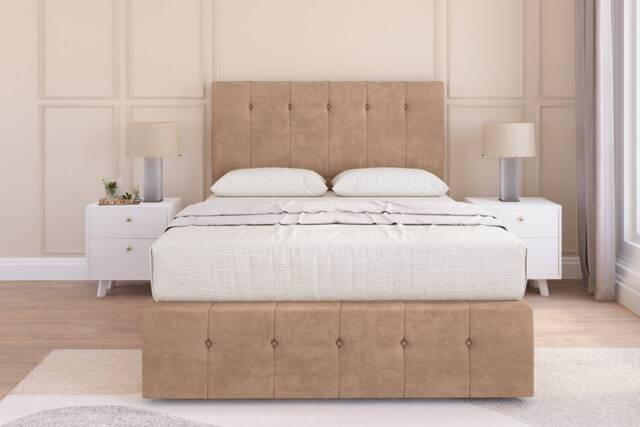 Sloomy Cambridge Sand Naples Divan Bed Base 2 Drawers Left Side With 54 Inch Floor Standing Headboard & 12 Inch Matching Footboard Cream Sand Super King 1