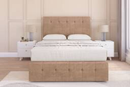 Sloomy Cambridge Sand Naples Divan Bed Base 2 Drawers Left Side With 54 Inch Floor Standing Headboard & 12 Inch Matching Footboard Cream Sand Super King 1