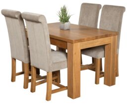 Dakota 127 x 82cm Oak Small Dining Table and 4 Washington Fabric Chairs Grey Grey
