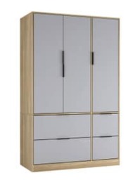 FUJI 3 Door 4 Drawer Wardrobe Brown Oak & Grey 117 x 55 x 8.5 1