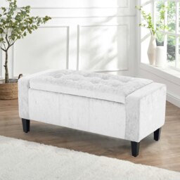 Home Republic Crushed Velver Storage Ottoman Bench - 92cm x 40cm White