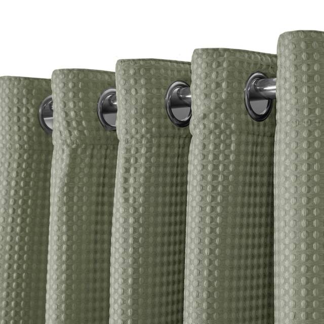 Velosso Waffle Weave Total Blackout Jacquard Eyelet Header Curtains - 117cm x 137cm Green Sage