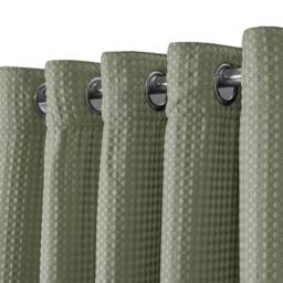 Velosso Waffle Weave Total Blackout Jacquard Eyelet Header Curtains - 117cm x 137cm Green Sage