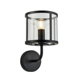 Hopton Glass Shade Wall Lamp Matt Black