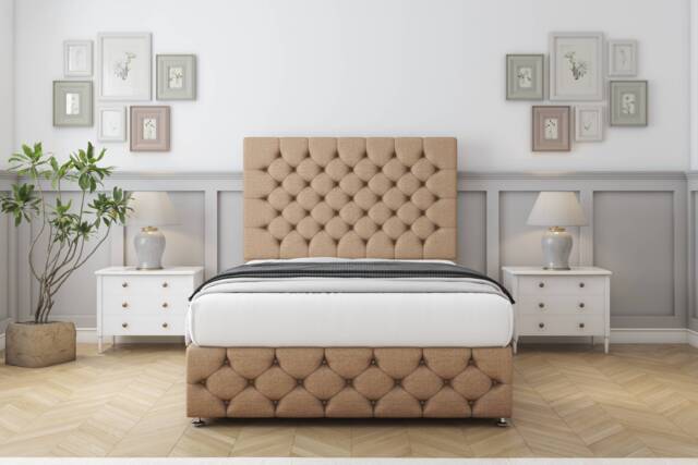 "Sloomy Watson Latte Dumfries Divan Bed With Mattress 2 Drawers Footend With 26"" Strutted Headboard & 12"" Matching Footboard 5' King Brown Latte King 1"