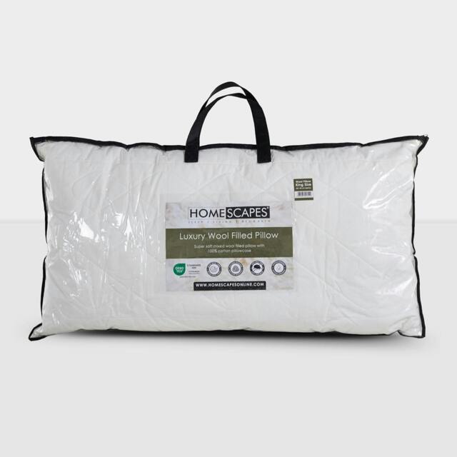 "Homescapes Premium Wool King Size Pillow with Quilted Case White 48cm x 90cm (19"" x 35"")"