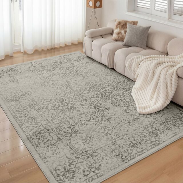 LIVABLISS Floransa-Vintage Traditional Boho Rug 200 x 275 cm Charcoal Ivory Grey