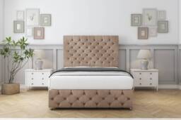 "Sloomy Watson Mink Naples Divan Bed With Mattress 2 Drawers Right Side With 26"" Strutted Headboard & 12"" Matching Footboard 2'6 Small Single Brown Mink Small Single 1"