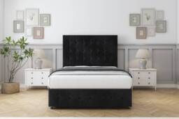 "Sloomy Berlin Black Naples Divan Bed With Mattress 4 Drawers With 54"" Floor Standing Headboard & 12"" Matching Footboard 6' Super King Black Black Super King 1"
