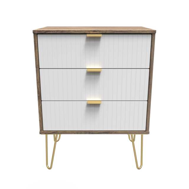 Bexley 3 Drawer Midi Chest of Drawers in White Matt & Vintage Oak (Ready Assembled) White White Matt & Vintage Oak