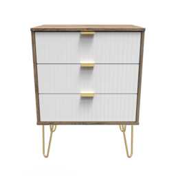 Bexley 3 Drawer Midi Chest of Drawers in White Matt & Vintage Oak (Ready Assembled) White White Matt & Vintage Oak