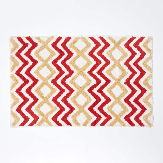 Homescapes Orange and Mustard Chevron Cotton Bath Mat Orange 50 x 80 cm