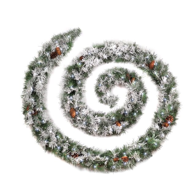 Best Artificial 12ft Frosted Luxury Christmas Garland with Pine Cones & 100 Bright White Battery Lights