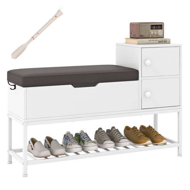 COSTWAY Shoe Storage Bench Shoe Rack Stand with Flip Top Storage-White