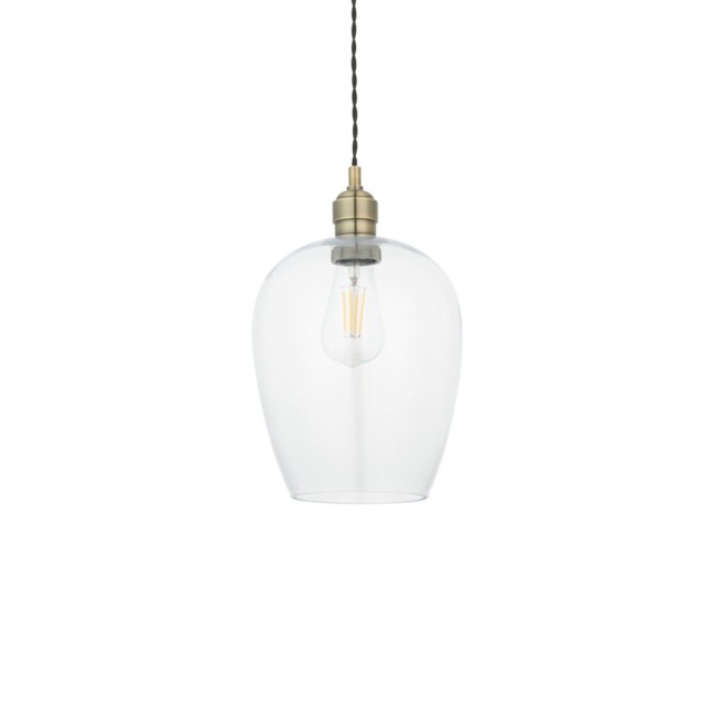 Livorno Single Pendant Ceiling Lamp, Antique Brass Plate, Glass