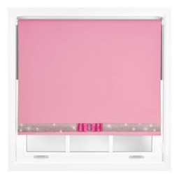FURNISHED Blackout Roller Blinds with Diamante Trim and Bow Cut to Size Pink Pink (W) 60cm x (L) 210cm