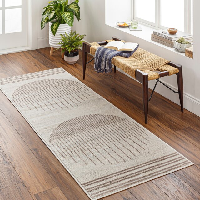 LIVABLISS Floransa-Geometric Modern Rug 80 x 220 cm Grey Ivory Brown