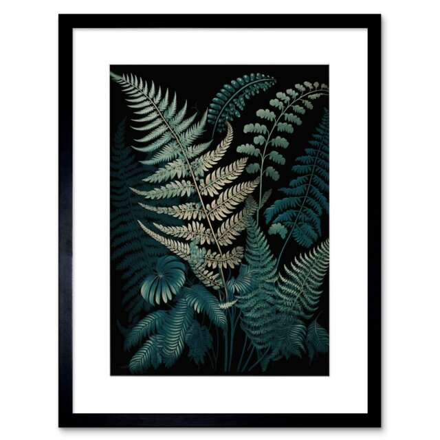 "Fern Frond Detailed Botanical Species 9x7"" Black Framed Wall Art Print"