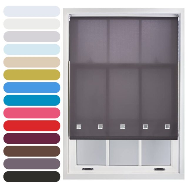 FURNISHED Roller Blinds Daylight Square Eyelet Light Filtering Easy Fit Trimmable Window Shade Grey Dark Grey