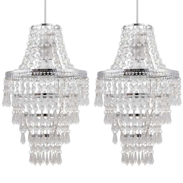 Set of 2 Chrome Tiered Chandelier Style Light Shades Clear Chrome Medium 2
