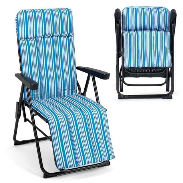 Foldable Sun Lounger Recliner with Adjustable Backrest, Headrest & Armrests, Padded Garden Relaxer Chair 150 kg, Outdoor Lounge for Garden, Balcony & Camping