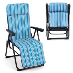 Foldable Sun Lounger Recliner with Adjustable Backrest, Headrest & Armrests, Padded Garden Relaxer Chair 150 kg, Outdoor Lounge for Garden, Balcony & Camping