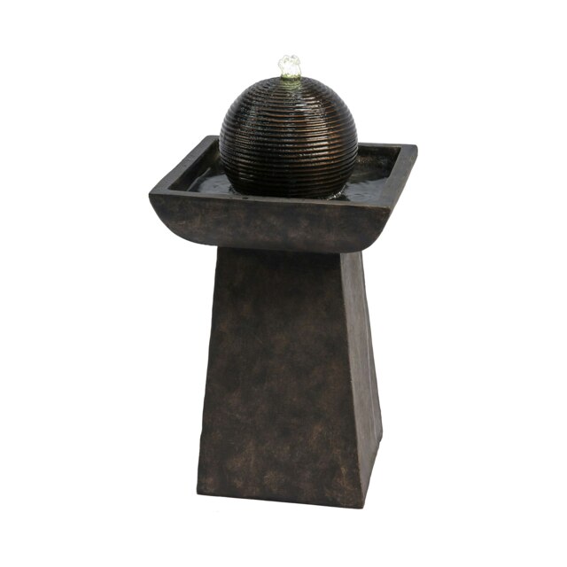 Teamson Home Decorative Outdoor Orb and Pedestal Water Fountain, Black