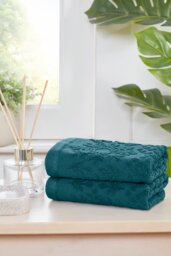 Versailles Jacquard Cotton Towels Soft and Absorbent (Set Of 2) Blue Face cloth 2