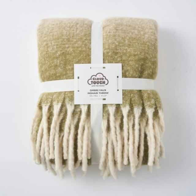 Ombre Faux Mohair Throw - Soft, Stylish, Fringed Blanket Green One Size