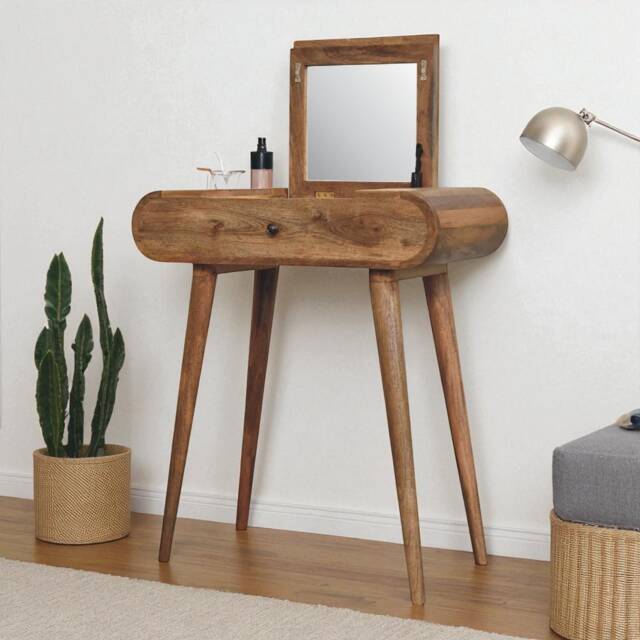 Artisan Furniture Solid Wood Mini Oak-ish Round Dressing Table