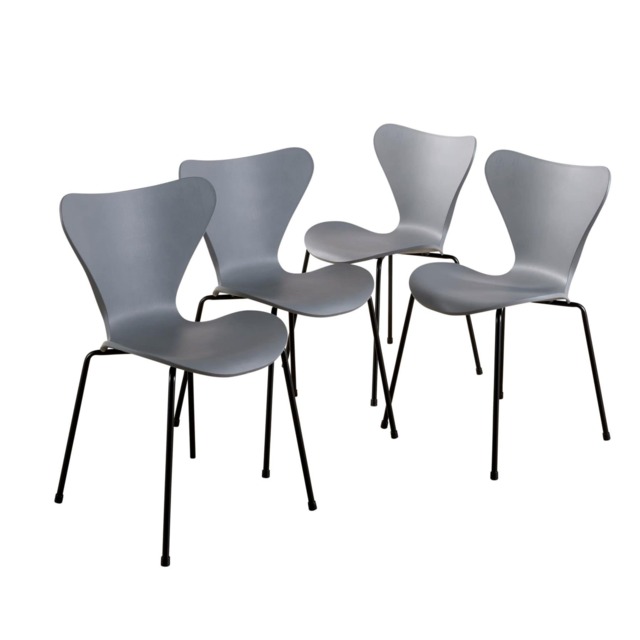 Set 4 Dining Chairs Curved Iron Tube Legs PP Seat Retro Diner Furniture Grey