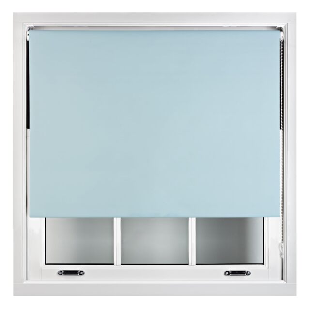 Blackout Roller Blind 130cm Wide x 165cm Long Metal Fittings Blue Duck Egg Blue
