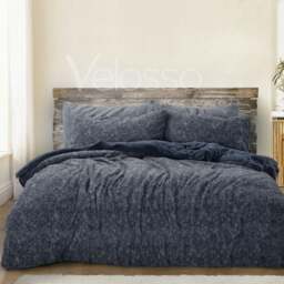 Velosso Teddy Marl Fluffy and Warm Fleece Duvet Cover Set Blue Navy Super King