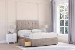 "Sloomy Highbury Pebble Plush Divan Bed With Mattress No Drawers With 26"" Strutted Headboard 6' Super King Brown Pebble Super King 1"