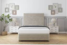 "Sloomy Monaco Cream Plush Divan Bed With Mattress 2 Drawers Right Side With 26"" Strutted Headboard & 12"" Matching Footboard 4'6 Double Cream Cream Double 1"