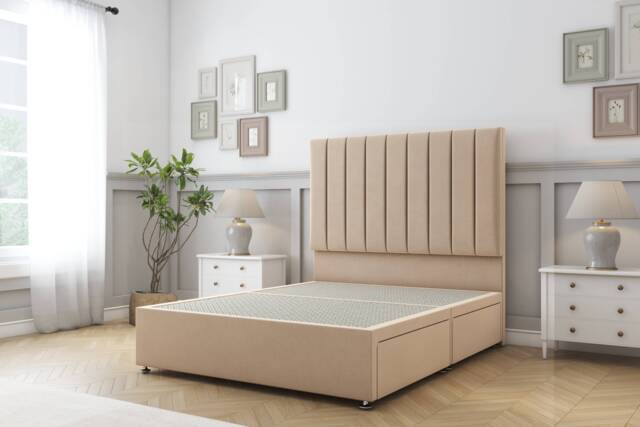 Sloomy Kansas Pebble Plush Divan Bed Base 2 Drawers Same Side With 54 Inch Floor Standing Headboard Brown Pebble Small Double 1