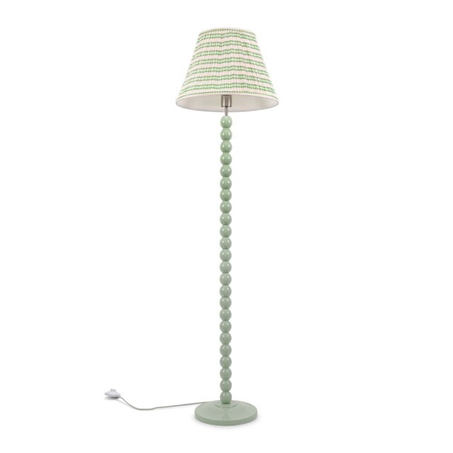 ValueLights Bobbles Green Bobbin Floor Lamp Pink Aztec Pleat Shade and Bulb