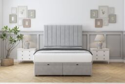 "Sloomy Kansas Silver Plush Ottoman Bed Base With 26"" Strutted Headboard 5' King Silver Silver King 1"