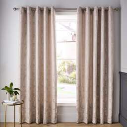 Catherine Lansfield Damask Jacquard Lined Eyelet Curtains Gold Champagne Gold