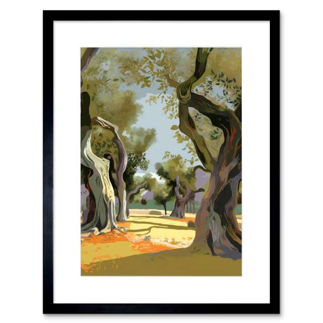 "Mediterranean Landscape of an Olive Tree Grove 9x7"" Black Framed Wall Art Print"