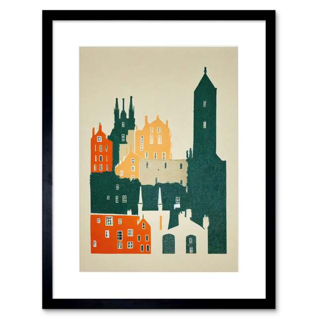 "Edinburgh Old Town Vintage Retro Street 9x7"" Black Framed Wall Art Print"