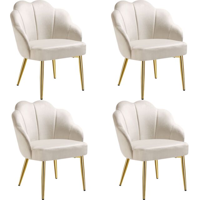 Accent Chair Hellen - velvet cover, padded, extra-wide shell-shaped backrest Cream cream/gold 4