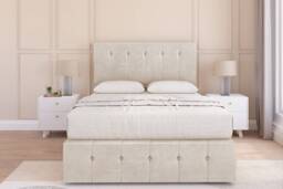 Sloomy Cambridge Cream Plush Divan Bed Base 2 Drawers Left Side With 26 Inch Strutted Headboard & 12 Inch Matching Footboard Cream Cream Double 1