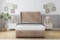"Sloomy Stratford Mink Naples Divan Bed With Mattress 2 Drawers Footend With 54"" Wingback Headboard & 12"" Matching Footboard 5' King Brown Mink King 1"